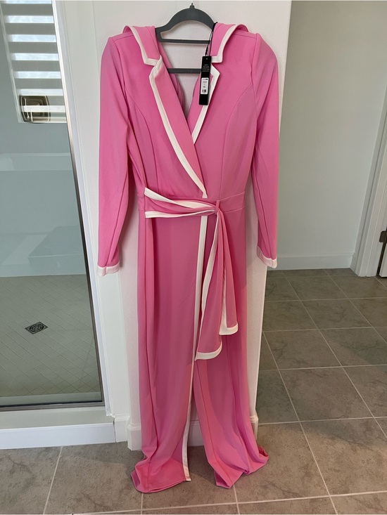 Fashion Nova Pants - Fashion Nova Pink Jumpsuit with White Trim